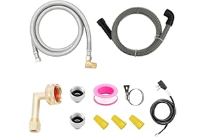Solimeta Universal Dishwasher Installation Kit – 6ft Stainless Steel Inlet Hose + 6ft Drain Hose with Power Cord & Accessorie