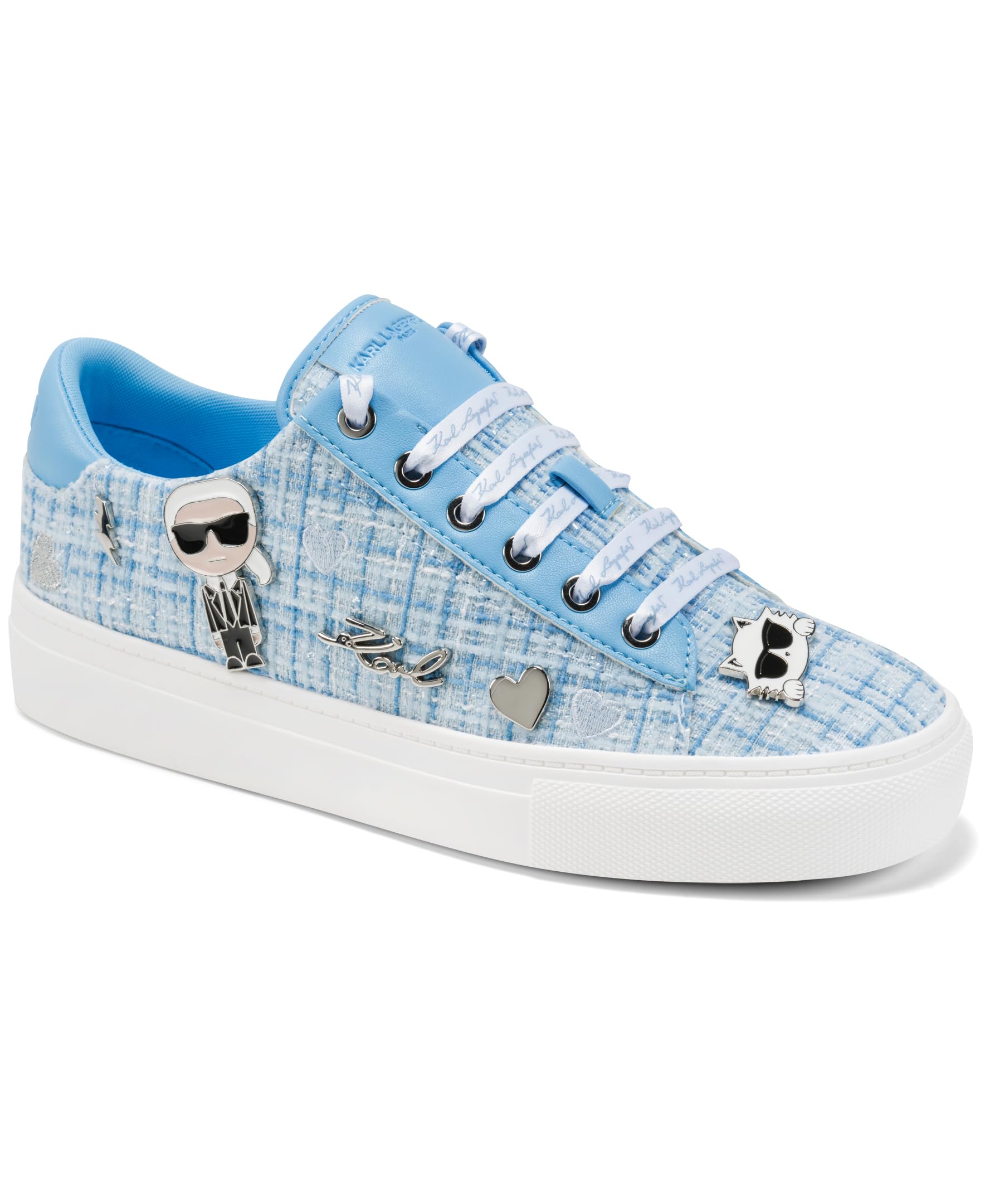 KARL LAGERFELD Women’s Cate Pins Tweed Lace up Sneaker, Baltic Blue, 8.5