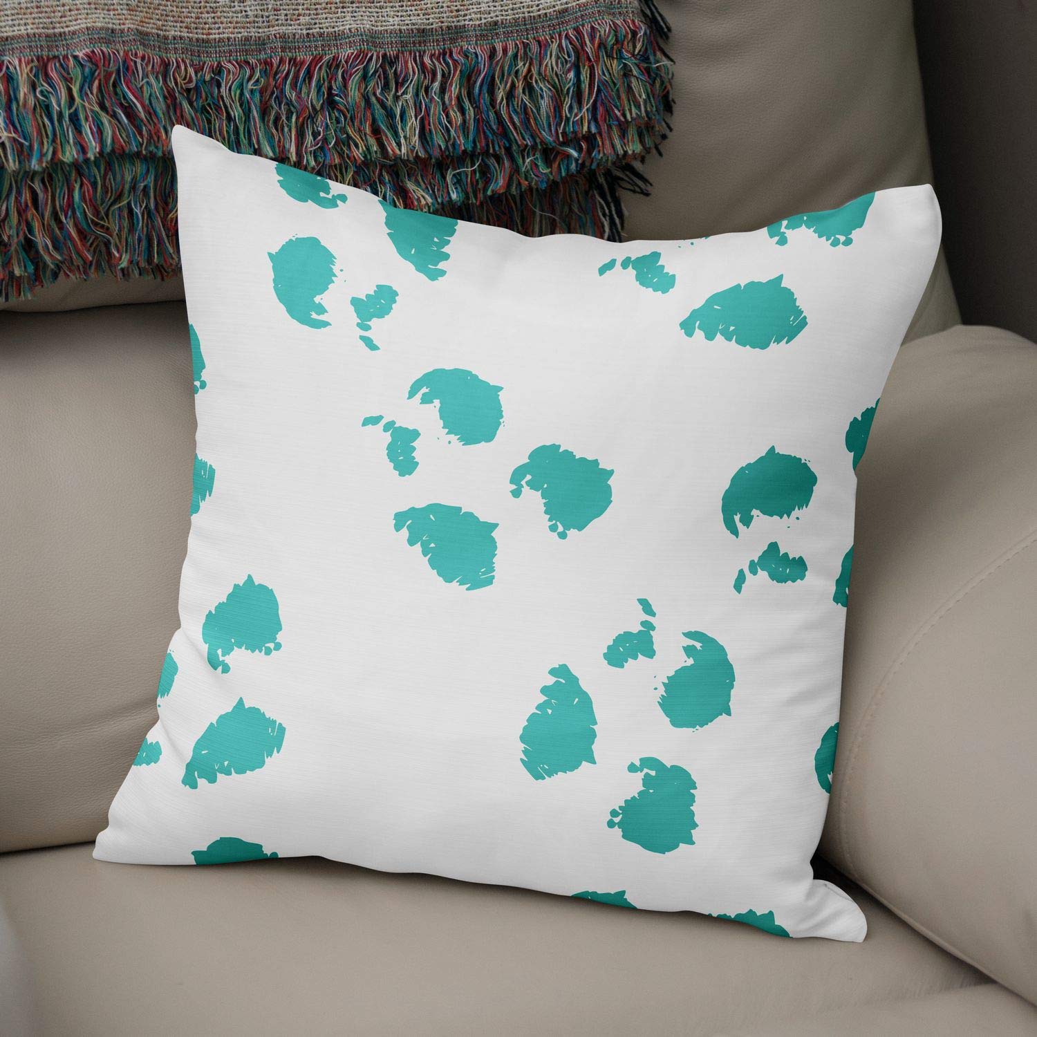 Bonamaison Decorative Cushion Cover Turquoise & White, Throw Pillow Covers, Home Decorative Pillowcases for Livingroom, Sofa, Bedroom, Size: 50x50 Cm - Designed and Manufactured in Turkey