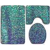 CCBUTBA Bathroom Rug Mats Set 3 Piece Fabulous Mermaid Sequin Extra Soft Bath Rugs (20"x32") Contour Mat (20"x16") and Lid Cover (18"x14")