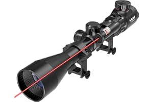 UUQ 3-9×40 Rifle Scope with Gun Laser, Red/Green Illumination, and Rangefinder Reticle - for Hunting, Airsoft, and Pellet Guns,Waterproof and Fog-Proof,Fits 20mm Free Mounts,Includes Batteries