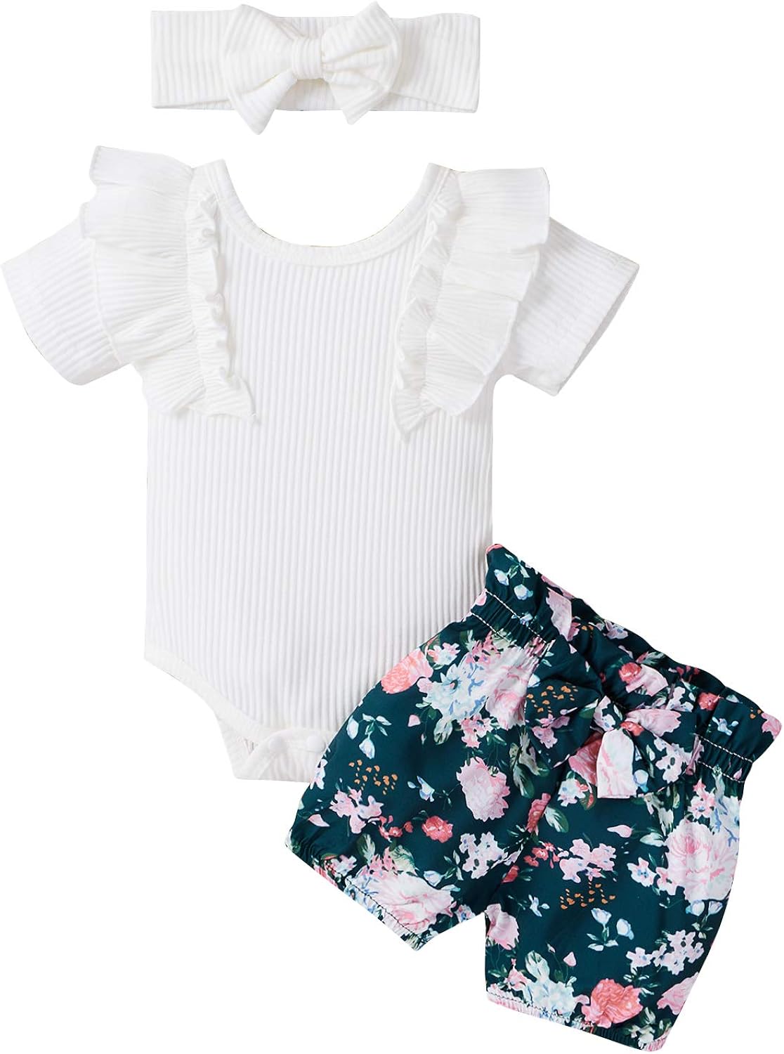 Amazon.com: Infant Newborn Baby Girl Floral Shorts Set 3PCS Summer ...