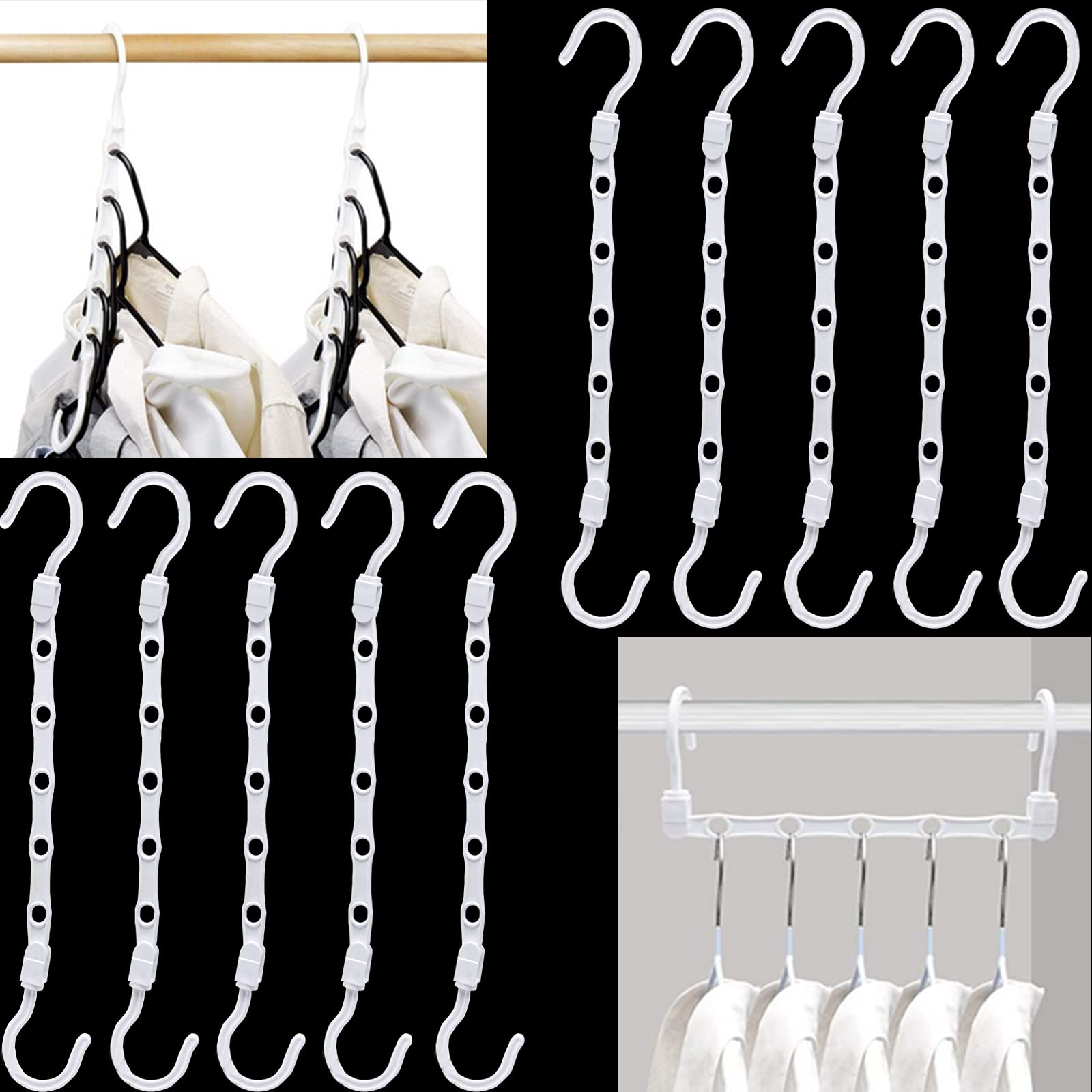 Magic Hangers 10 Pack Space Saving Clothes Hangers Organizer Closet Wardrobe Clothing Space Saver Sturdy for Heavy Clothes Multifunctional Hanging Amazing Hanger - RedBee (White, 10)