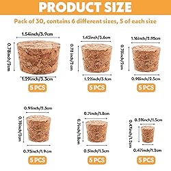 30Pcs Cork Stoppers, 6 Sizes Corks for