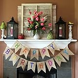 Vagski Happy Birthday Burlap Banner Colorful Bunting Banner Garland Flags for Birthday Party Decorations VAG041