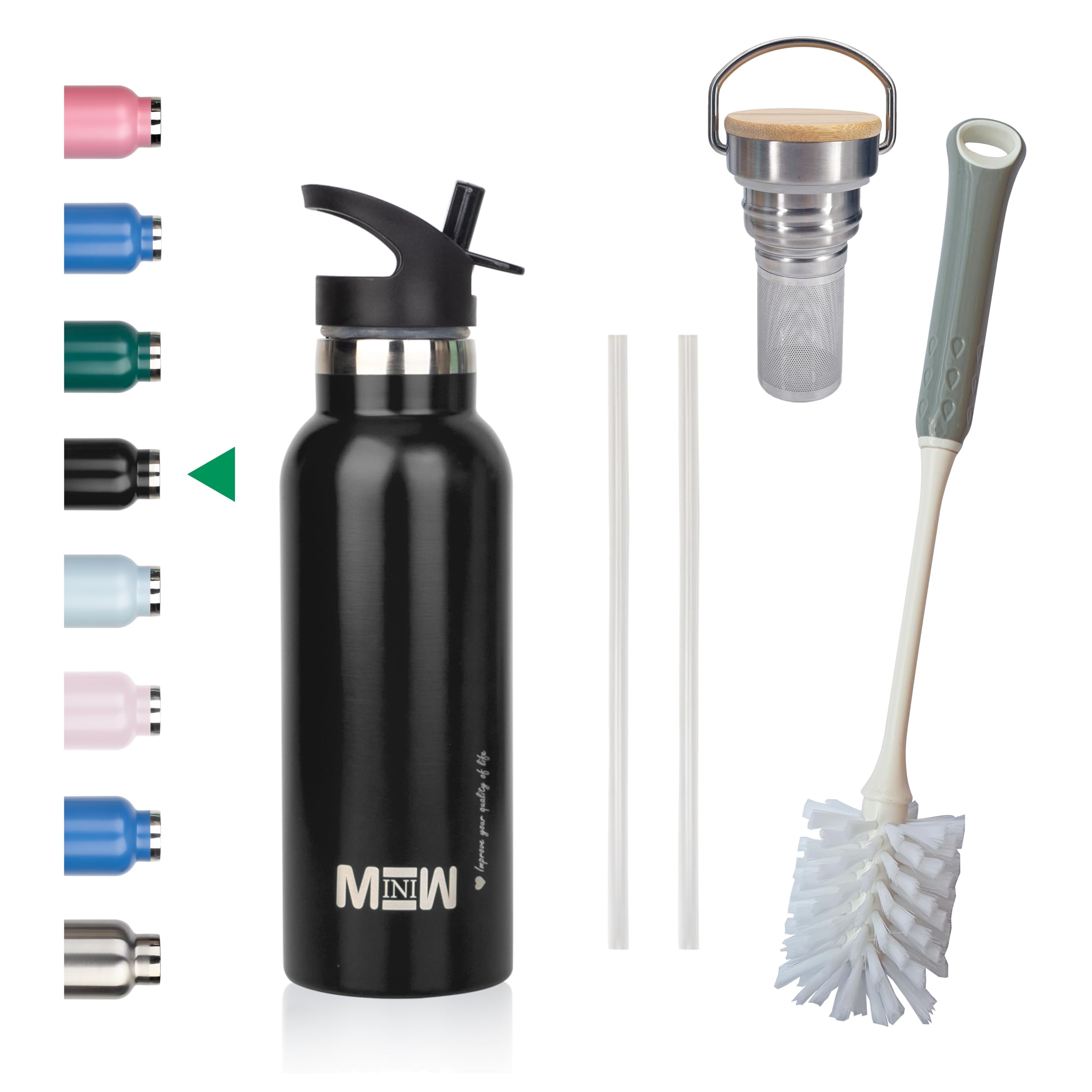 MINIW Stainless Steel Water Bottle | Leakproof & Double Wall Insulated Vacuum Flask | BPA-Free for Gym, Office & Outdoors | Black 500ml