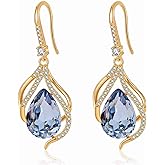 Austrian Crystal Hollow Teardrop Halo Drop Twisted Dangle Earrings for Women 14K Rose Gold Plated Hypoallergenic Jewelry