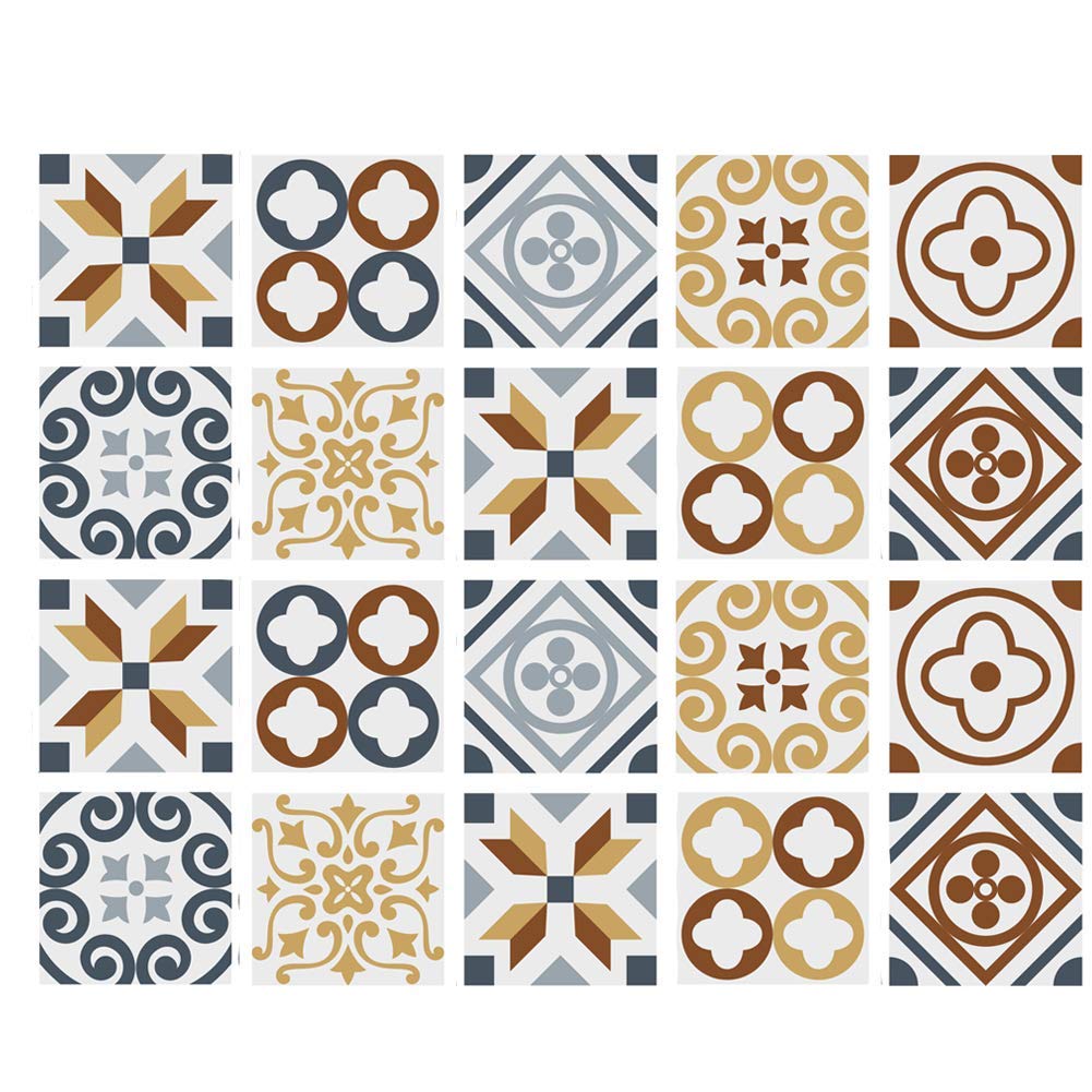 Poromoro Spanish Portuguese Azulejo Style Backsplash Peel and Stick Tile Stickers Set of 20 pcs(3.9_B)