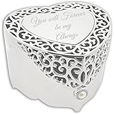 Cherished Moments Personalized Filigree Heart Shaped Jewelry Keepsake Box with Custom Engraved Message, Unique Gift for Women, Teens, or Little Girls, Silver Toned