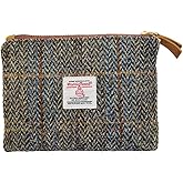 Harris Tweed Coin Purse Handmade Lipstick Bag Vintage British Portable Credit Card ID Wallet with YKK Zipper for Women men (Grey Brown, Medium)