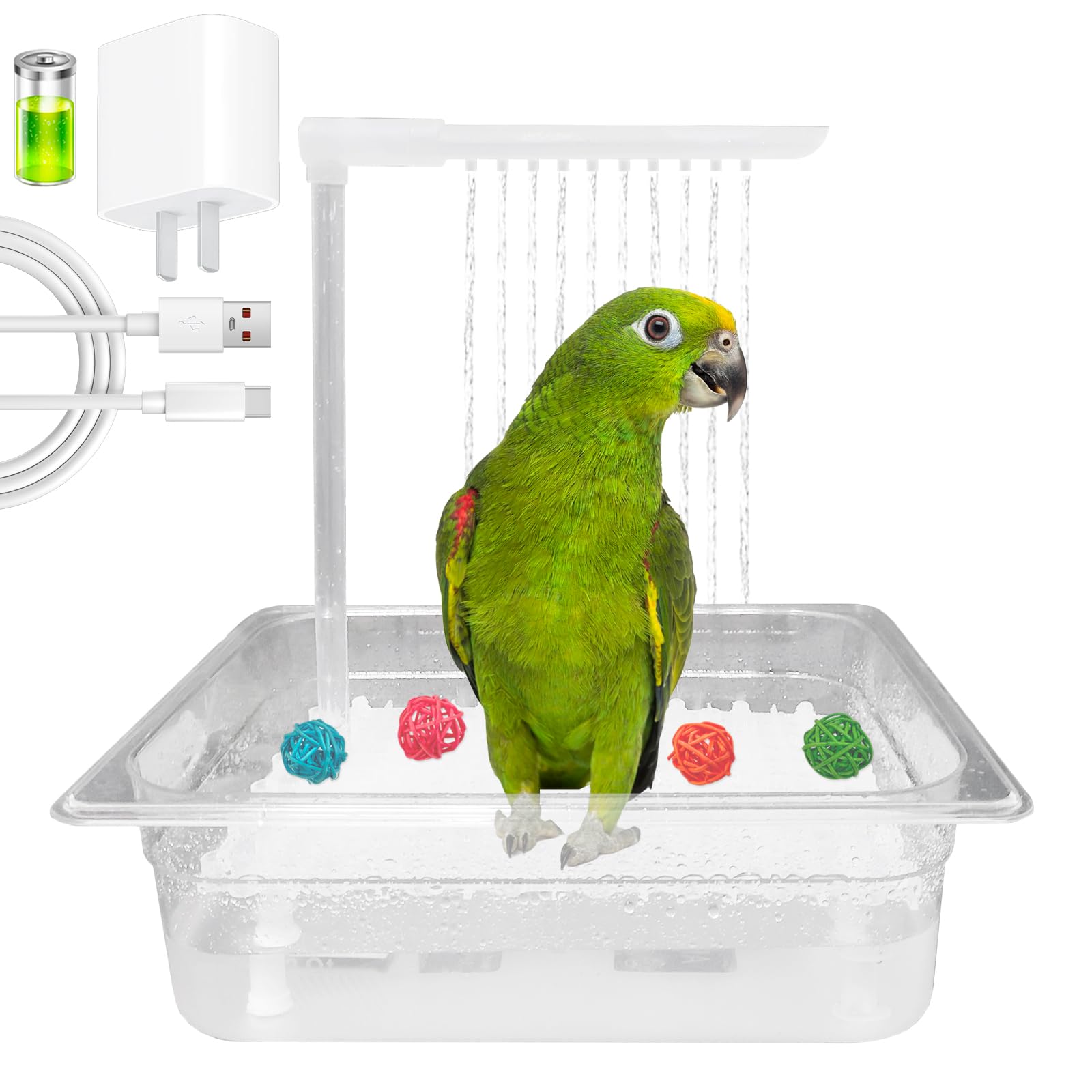 Photo 1 of WQY GroceryShop Parrot Bathtub Indoor Automatic Bath Shower with 180 ° Circulating Faucet Contains USB and Power Plug for Medium Birds African Grey Amazon Conure Parakeet Cockatiel Lovebird