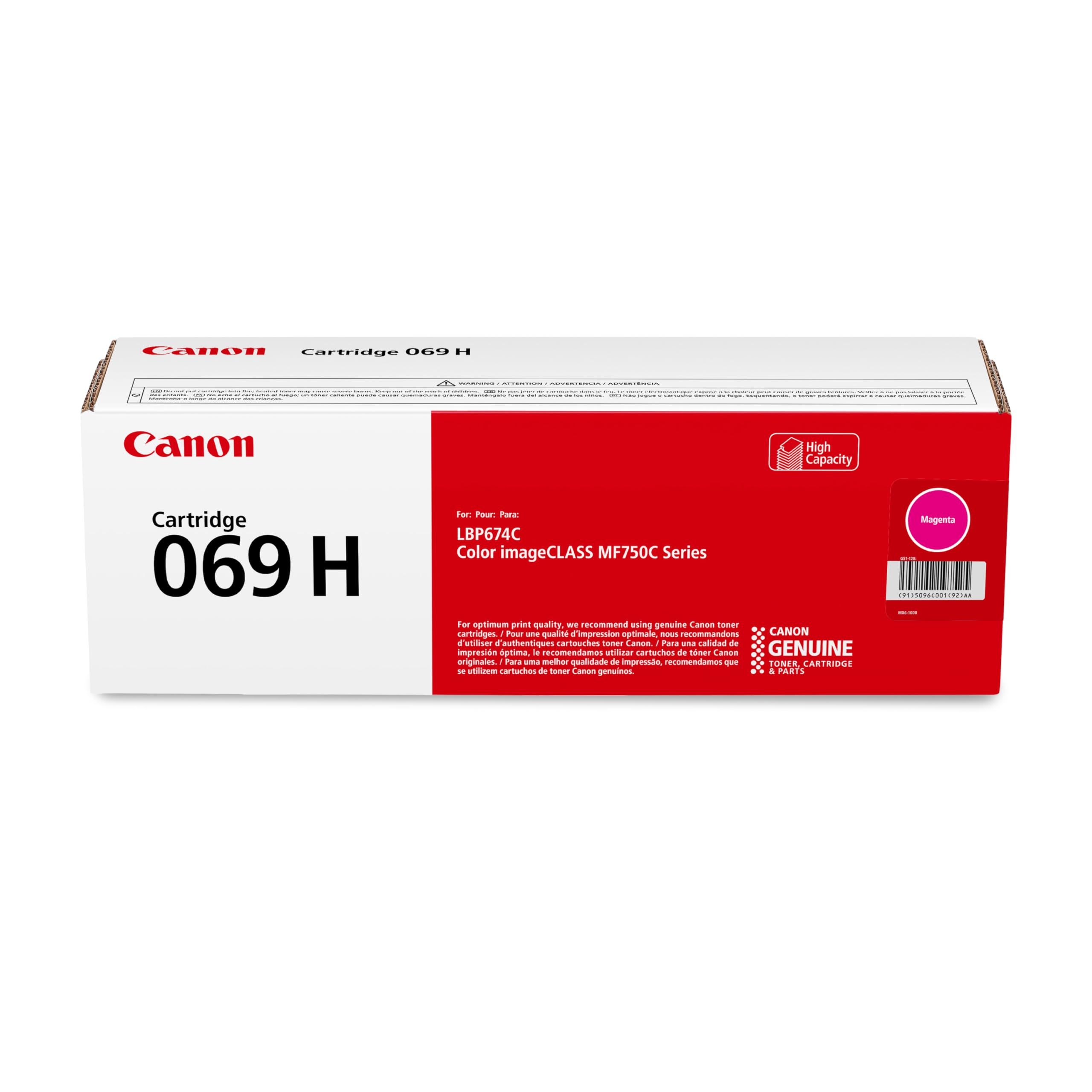 Canon Genuine 069 Magenta Toner Cartridge High Capacity Compatible with MF753Cdw, MF751Cdw, LBP674Cdw