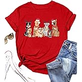 Christmas Shirts for Women Funny Xmas Light Dogs T-Shirt Cute Dog Lover Short Sleeve Holiday Tops