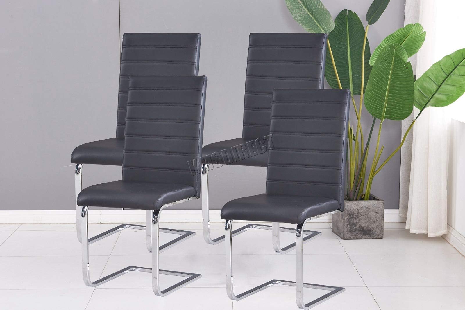 WestWood Set of 4 PCS Modern Dining Chairs Cantilever Padded Seat High Back Office Lounge Living Room Furniture PU Faux Leather 2 Pairs DC-PU08 Black