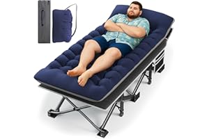 HABUTWAY Camping Cot with Mattress, 32" Extra Wide Camping Cots for Adults, Sleeping Cot for Adults Holds Up to 600LBS, Cots for Sleeping, Camp, Rv, Beach, Patio, Office Naps(Blue)