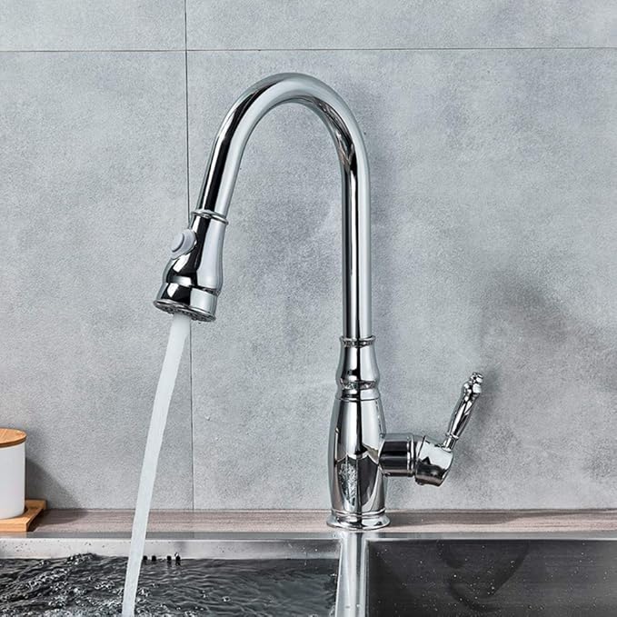 Grifo de cocina de latón cromado pulido Extraíble Funciones dobles