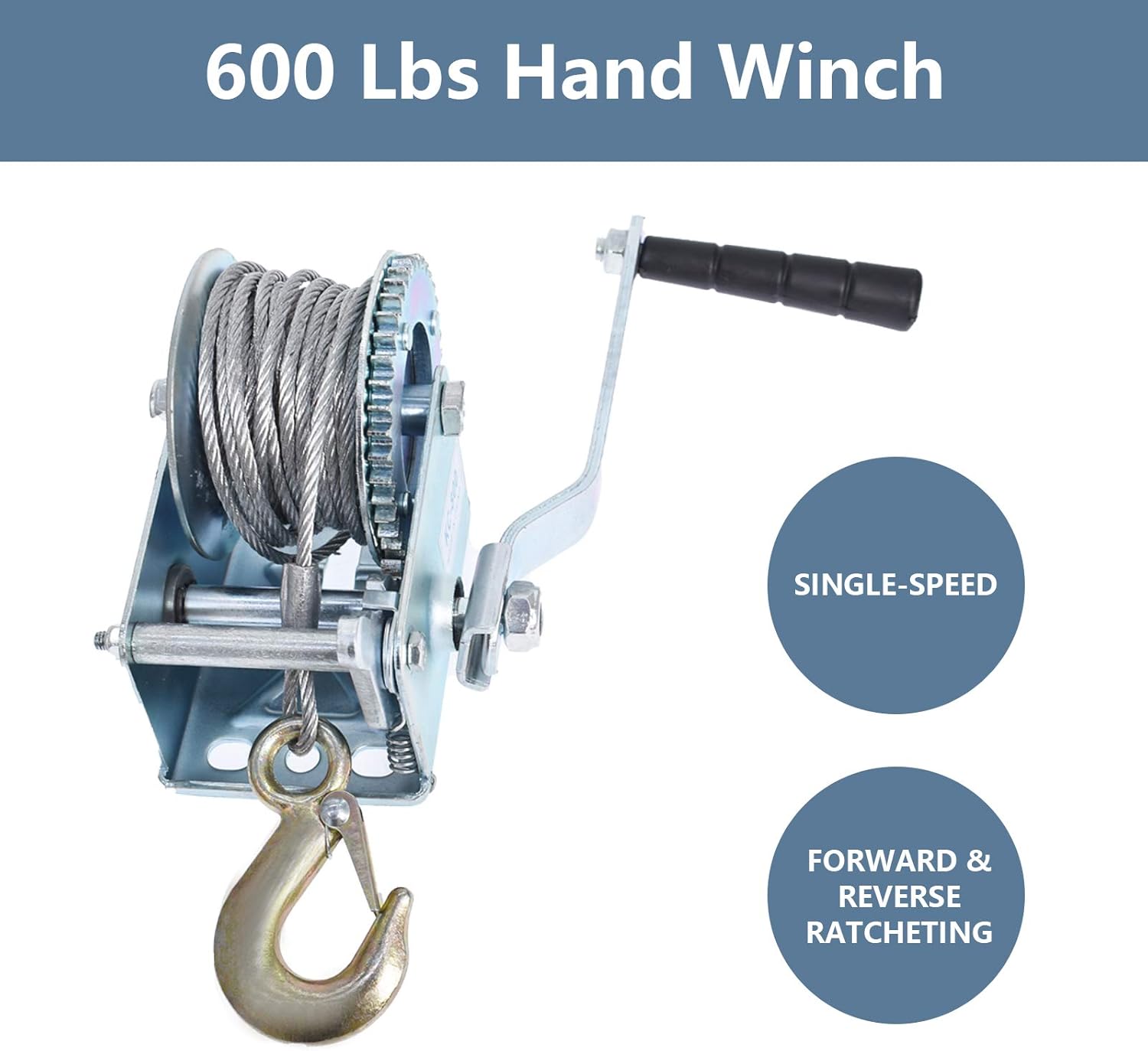 TJHSM Hand Winch - 600 Lbs Heavy Duty Hand Winch Boat Trailer Winch Portable Manual Winch with 26 FT Steel Cable Two-Way Ratchet ATV/UTV Winch Towing Winches for Trucks Trailering Boats: Home Improvement