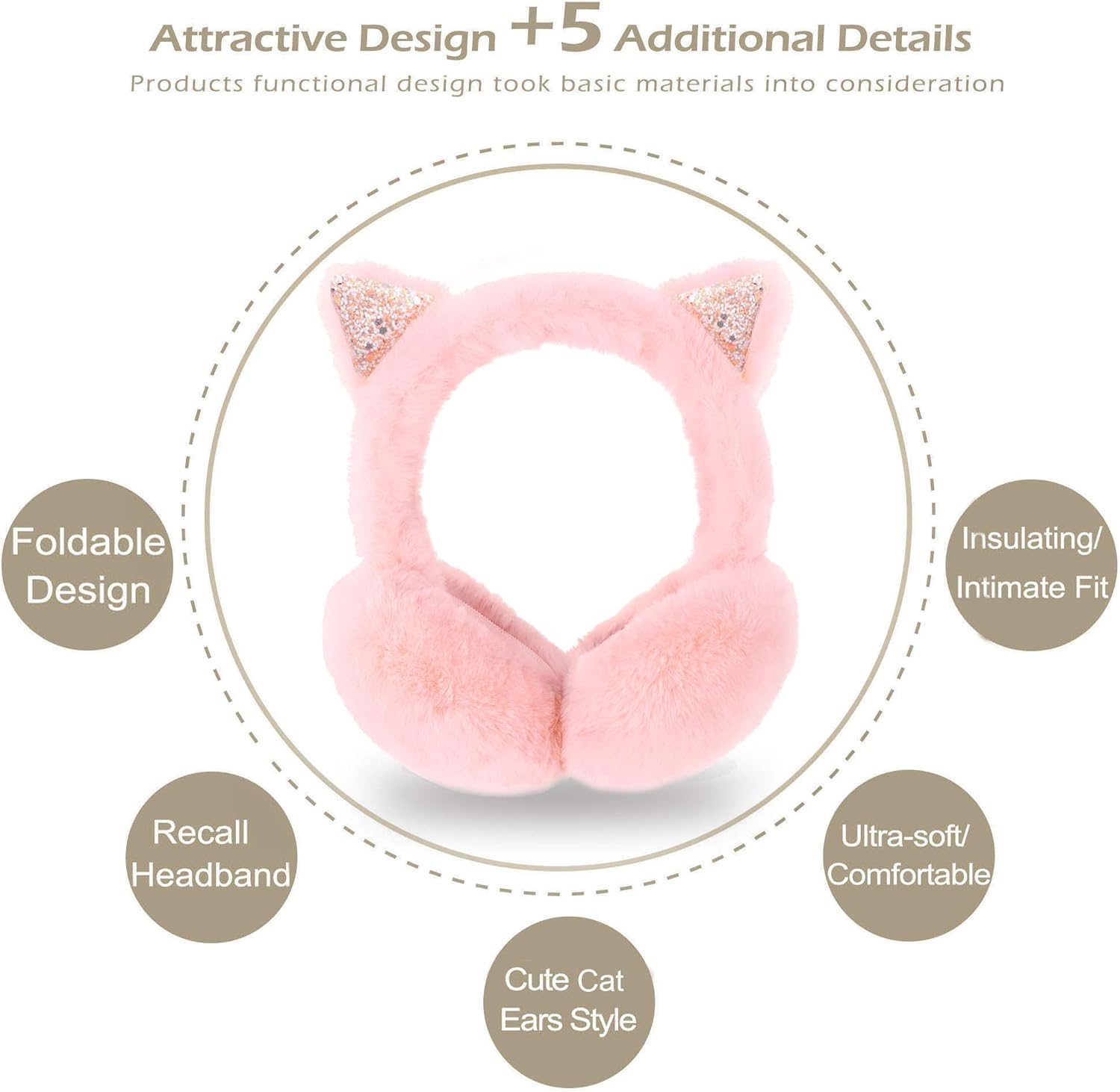 Simplicity Winter Earmuff Women's Soft Plush Foldable Cat Ear Warmers, Pink at  Women’s Clothing store