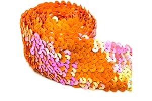 Lmlliang 2 Yards 1.8Inch Elastic Sequin Ribbon Trim Glitter Metallic Stretch Flat Sequinfor DIY Crafts, Sewing Dress Fabric Ribbon Sewing Craft Supplies(Orange)