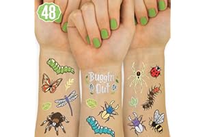 xo, Fetti Bug Temporary Tattoos - 48 Glitter Styles | Buggin' Out Insect Birthday Party Supplies, Bees, Spiders, Beetles, Butterflies, Arts and Crafts