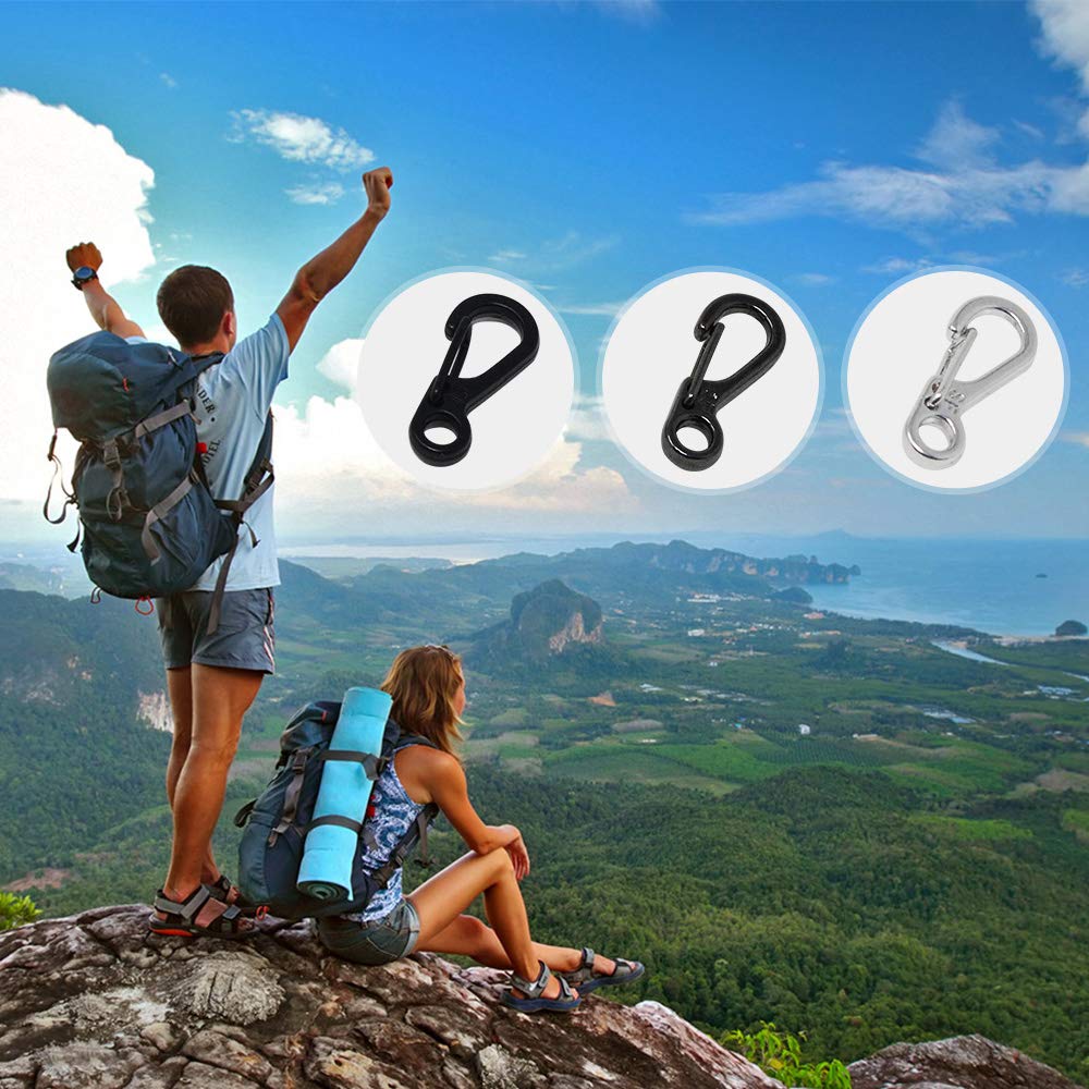 30 Pcs Mini SF Carabiner Clip Backpack Clasps Camping Hiking Spring Clip Hook Backpack Snap Clip Hook Light Metal Carabiner Clip Hook,(Black,Sliver,Gun Black) +5 Pcs Keyrings by mifengdaer