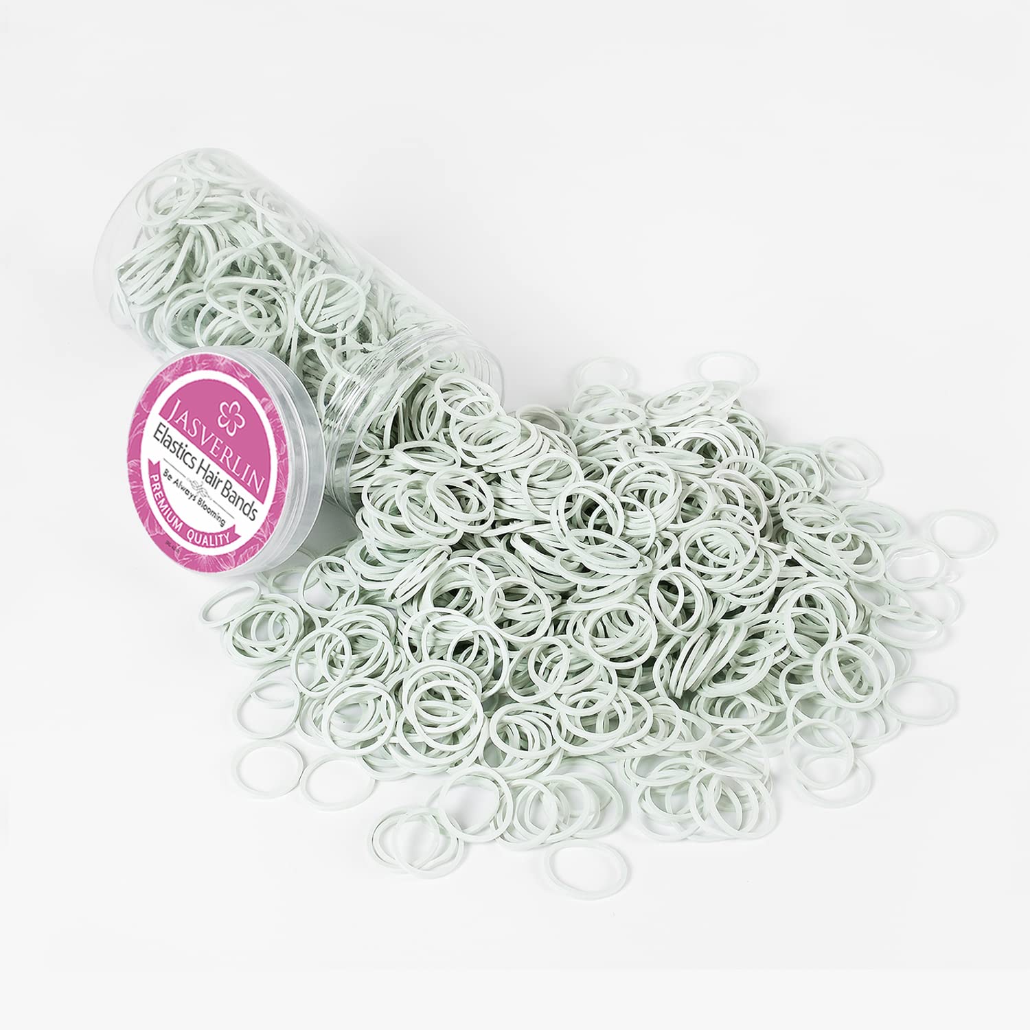 JASVERLIN Small White Rubber Bands, Tiny Mini Toddler Hair Ties Elastic RubberBands Ponytail Holder Scrunchies for Girls Baby Women 1/2 inch 1000pcs