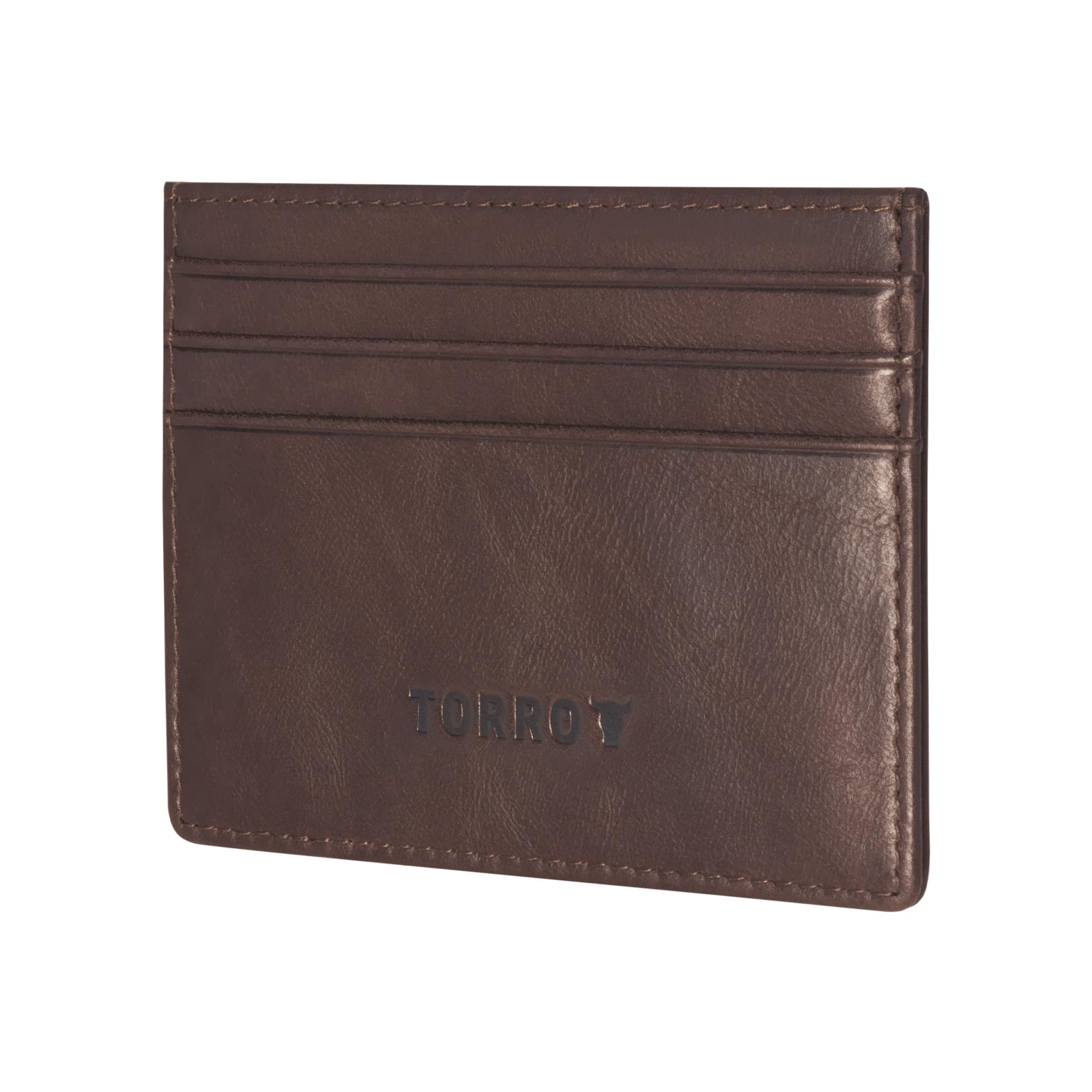 TORRO Card Holder – Genuine Leather Credit Card Holder Slim Wallet, Compatible with Contactless Transactions - Dark Brown