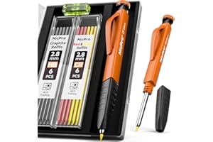 Nicpro Upgraded 3-IN-1 Carpenter Pencils Set with Finger Grip, 1Pcs Construction Pencil with 13 Refill & Mini Spirit Level, D