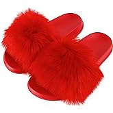 Hangrui Women's Faux Fur Slides, Open Toe Cute Slippers, Comfortable Sandals with Fluffy Fur