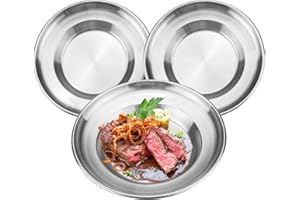 3PCS 7.9in Stainless Plate, Stainless Steel Camping Plates, Unbreakable Stainless Plates, Multipurpose Dinnerware for Noddle,