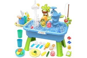 21" H Play Sink with Running Water, 4-in-1 Kids Kitchen Sink Toy with Electric Faucet, Mini Water Table with Detachable Legs,
