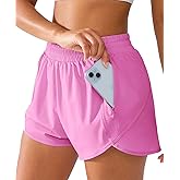 BRXL Mid Waisted Running 2 in 1 Shorts for Women Lightweight Split Hem Gym Athletic Shorts with Liner Phone Pockets