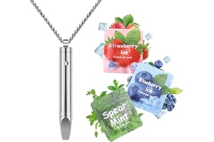 ASTOFLI Breathing Necklace to Quit Smoking:with Adjustable Hole Relieving Anxiety Inhaler,Vaping with Refillable Multiple Flavors Stop Smoking,Fidget Necklace for Family as Christmas Gift - Silver