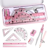 Compass Geometry Tool Protractor and Compass Set with Metal Box Drawing Compass with Rulers Math Compass Kit for Class Supplies and School 8 Piece