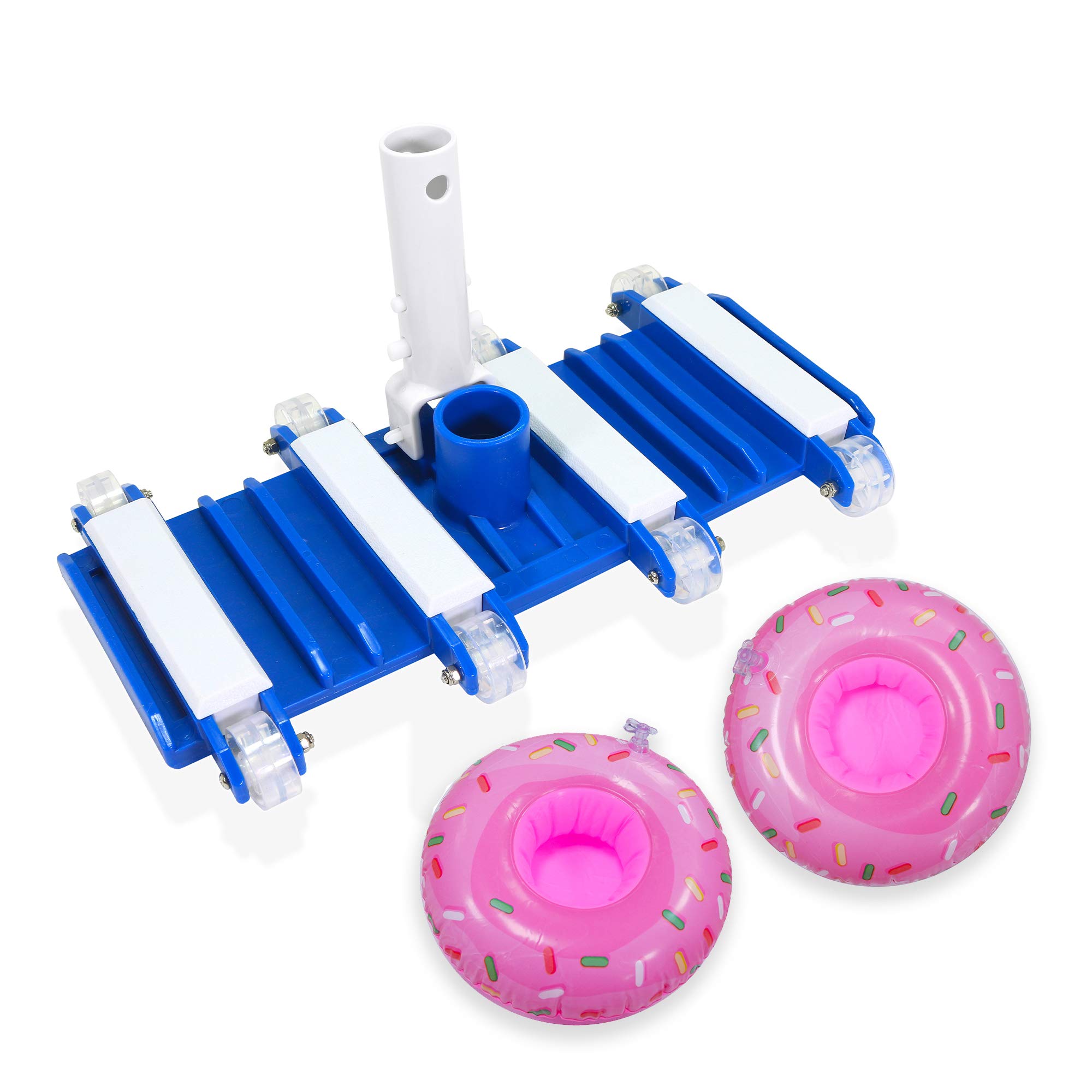 EMYA 14" Pool Vacuum Head with 2 Pool Drink Holders - Heavy Duty Flexible Weighted Pool Cleaner with Wheels for Inground and Above Ground Vinyl, Fiberglass, Plaster and Concrete Pools