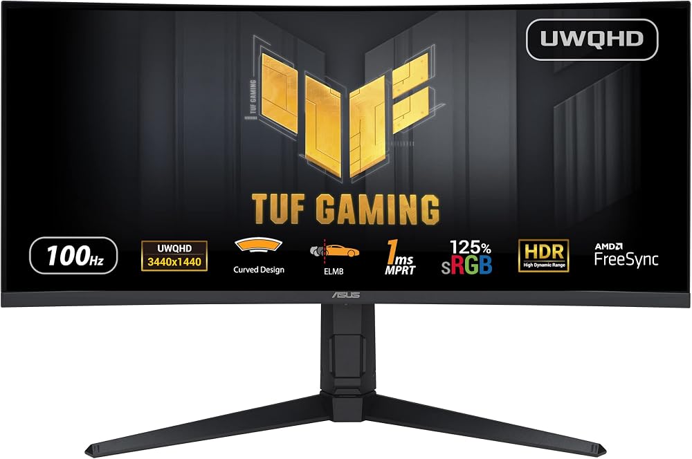 ASUS TUF Gaming 34" UWQHD 100Hz Curved Gaming Monitor 1ms FreeSync