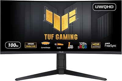 ASUS TUF Gaming 34" UWQHD 100Hz Curved Gaming Monitor 1ms FreeSync