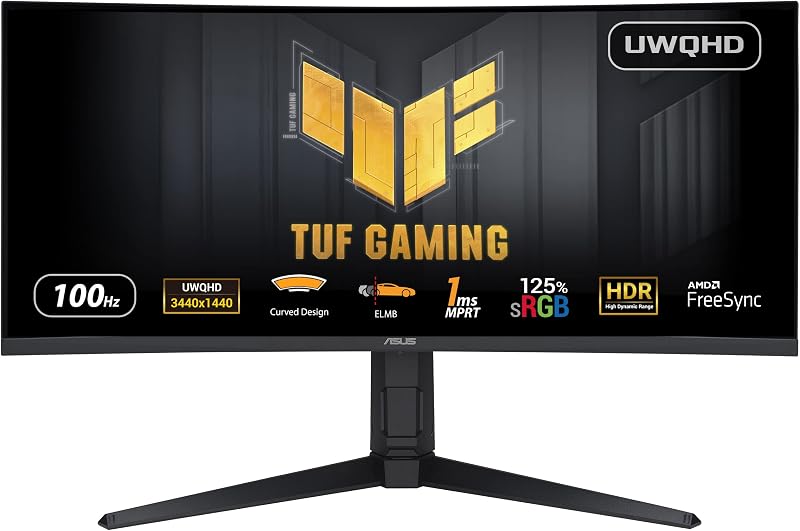 ASUS TUF Gaming 34" UWQHD 100Hz Curved Gaming Monitor 1ms FreeSync