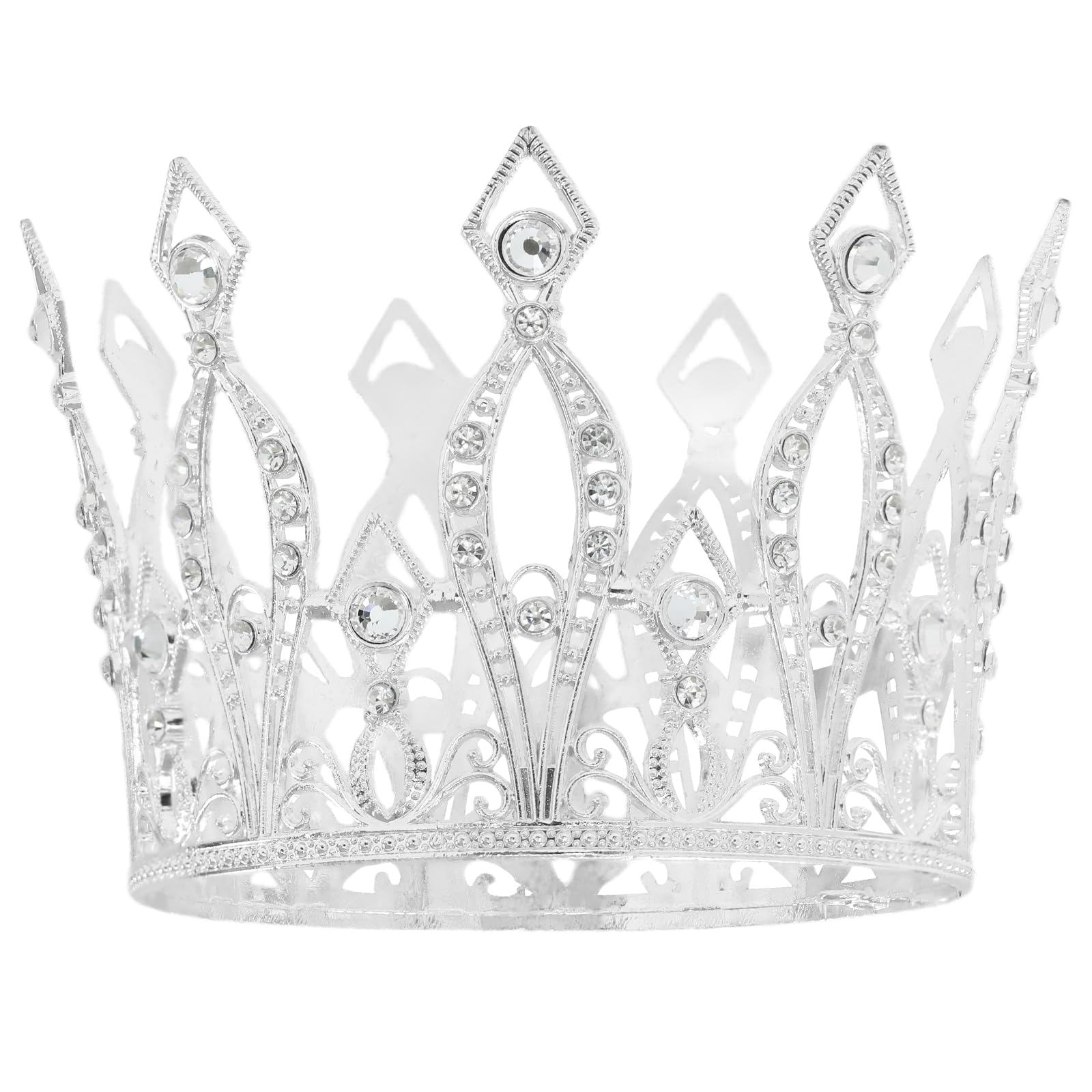 Silver Crown, Vofler Cake Topper Baroque Queen Tiara Vintage Tall Crowns Retro Crystal Rhinestone Hair Jewelry Decor for Women Ladies Girls Bridal King Princess Costume Party Birthday Wedding Pageant — image 1