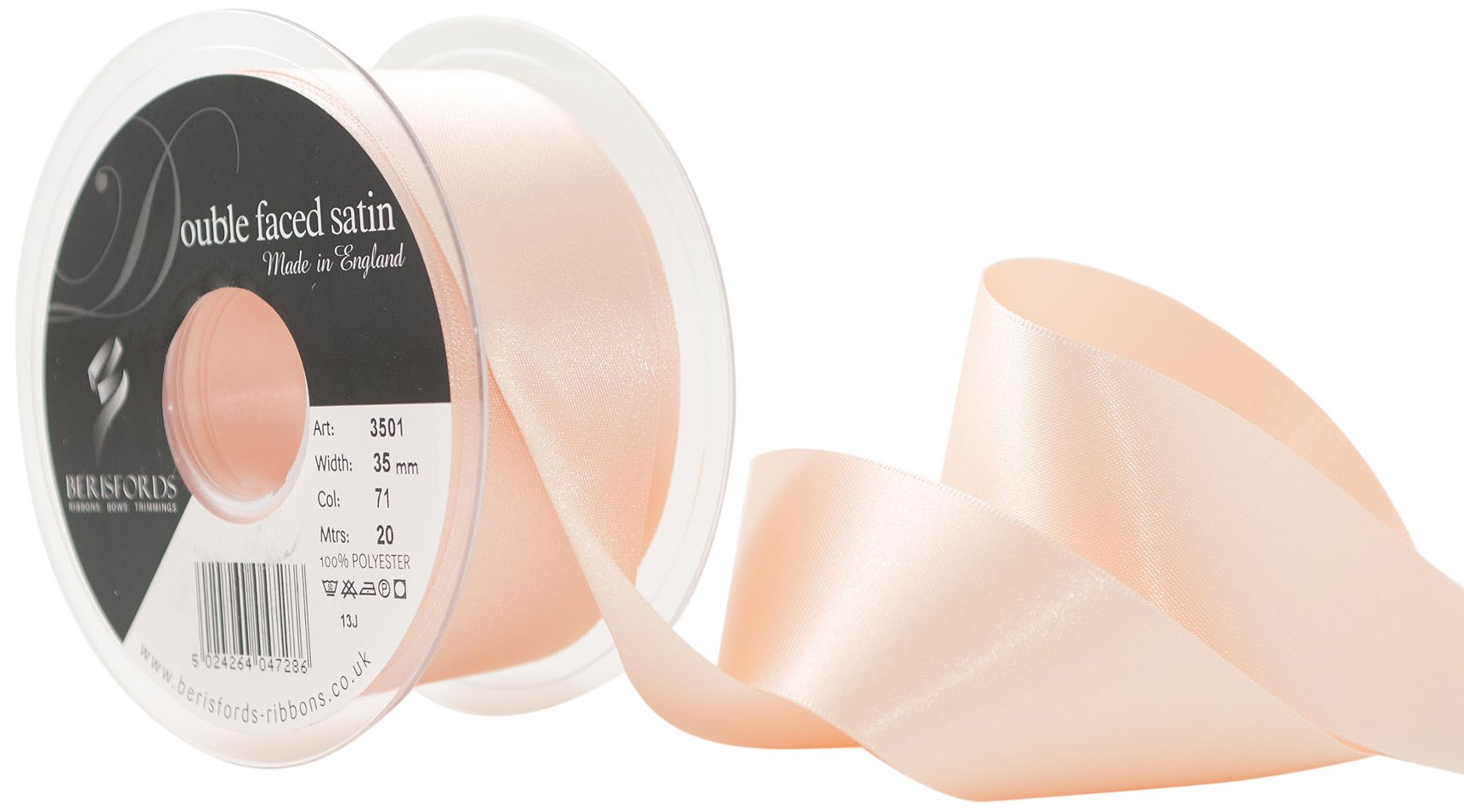 Berisfords Double Satin Ribbon, Peach, 35 mm — image 1
