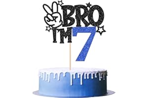 ZHUOWEISM 1 PCS Brother I'm 7 Cake Topper Glitter Star Happy 7th Birthday Cake Pick Bro I'm 7 Cake Decoration It's My 7th Birthday Decorations for Boys Cheers to 7 Years Old Birthday Party Supplies Blue