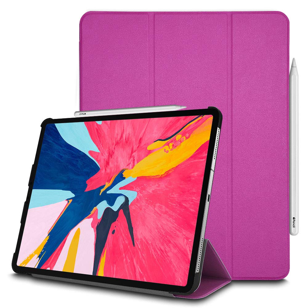 TECHGEAR Smart Case fits Apple iPad Pro 12.9 3rd & 4th Generation 2018/2020 [Apple Pencil Compatible] Smart Case Tri-fold Stand Cover with Corner Protection [Auto Wake/Sleep]- Purple