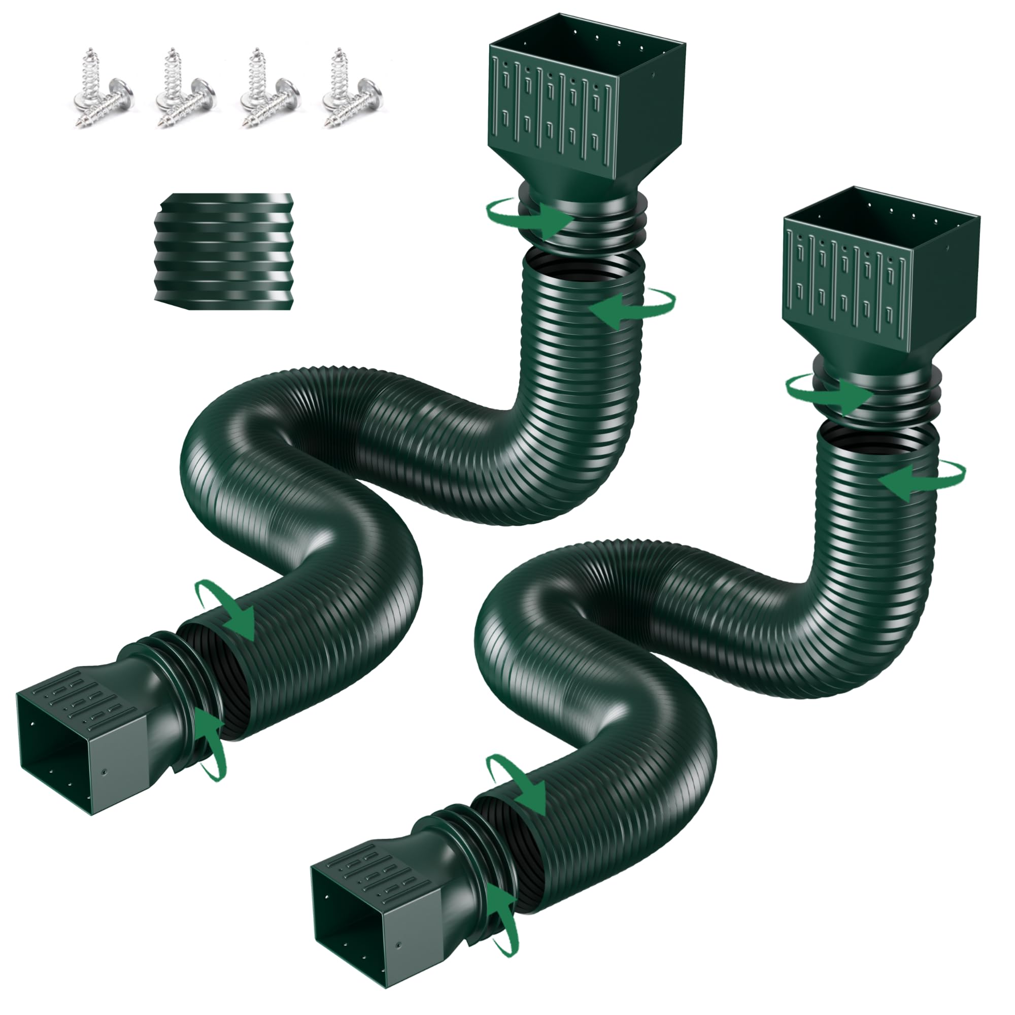 Photo 1 of 2 Pack Rain Gutter Downspout Extensions, Upgraded Flexible Drain Down Spout Extender for Rain Water Drainage, Each Extendable from 20" to 66", Combine to 10 ft with Connector(Green)