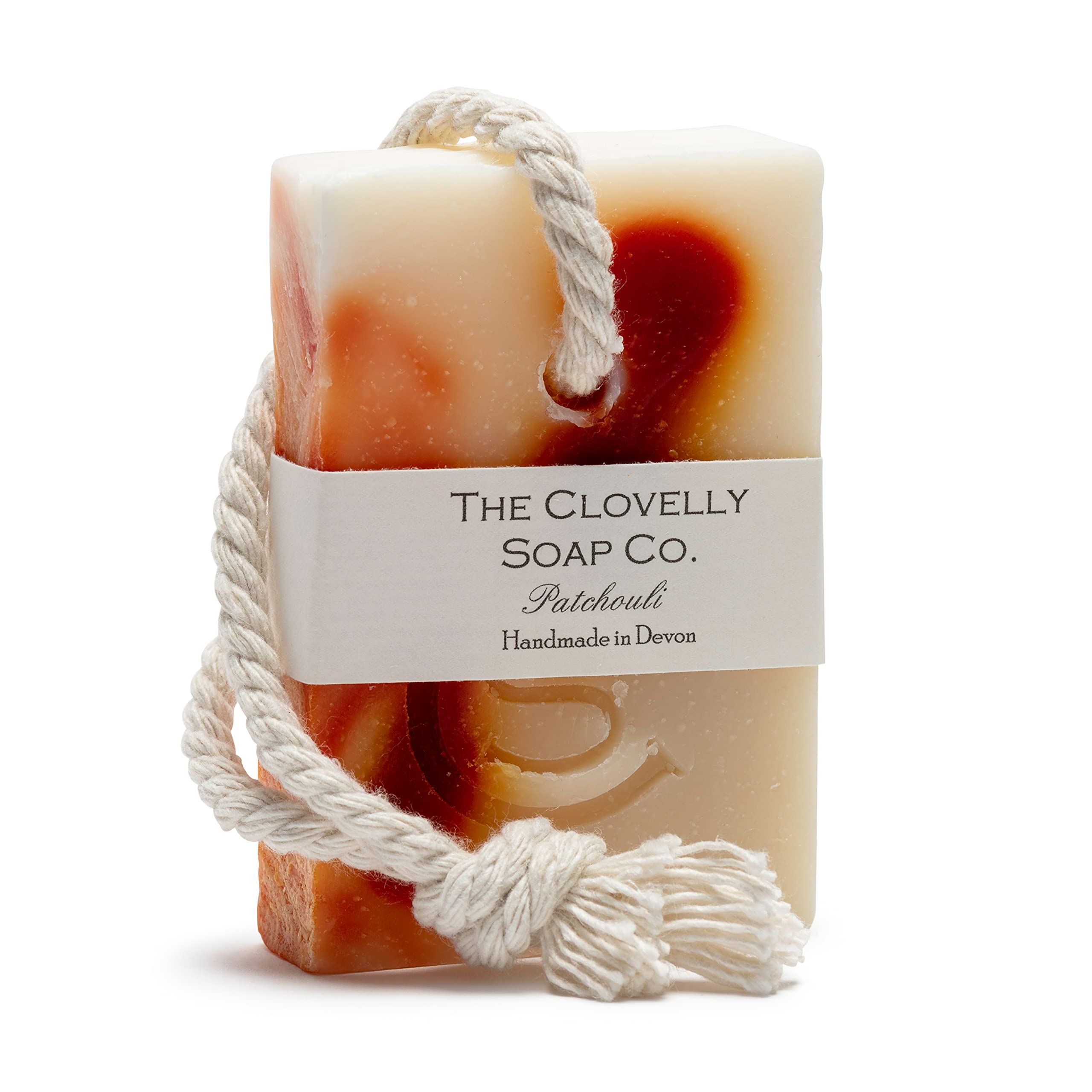 Clovelly Soap Co Natural Handmade Soap on a rope Bar (Patchouli, 100g) For all skin types.