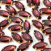 50Pcs Sew on Rhinestones 7x15 mm Flatback Glass Rhinestones Horse Eye Rhinestones with Gold Claw for DIY Crafts Clothes Bag Shoes,Wine Red