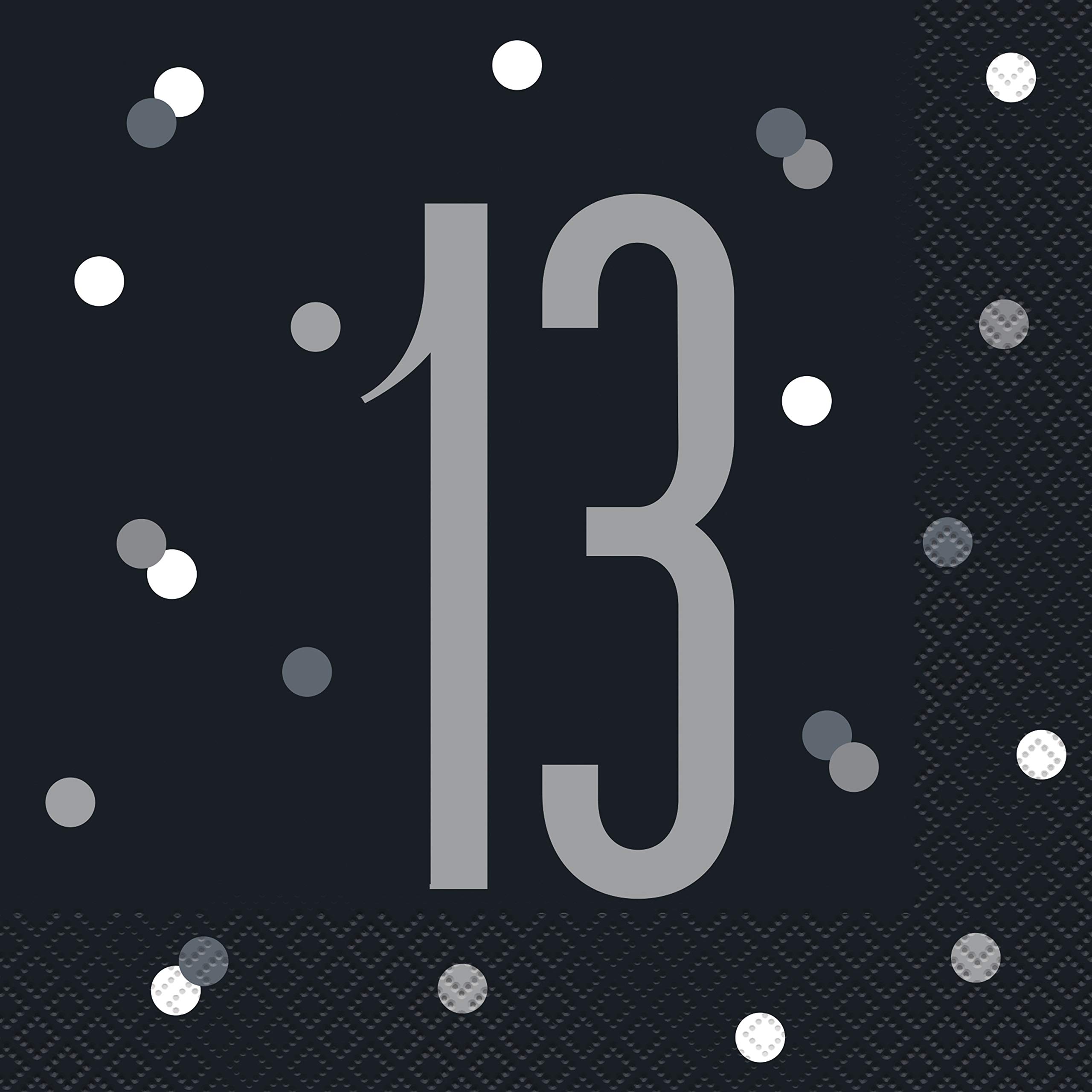 Elegant 13th Birthday Black Glitz Luncheon Napkins (16cm) - Bold & Festive Celebration Decor - Ideal for Teen's Milestone Bday Party - 16ct