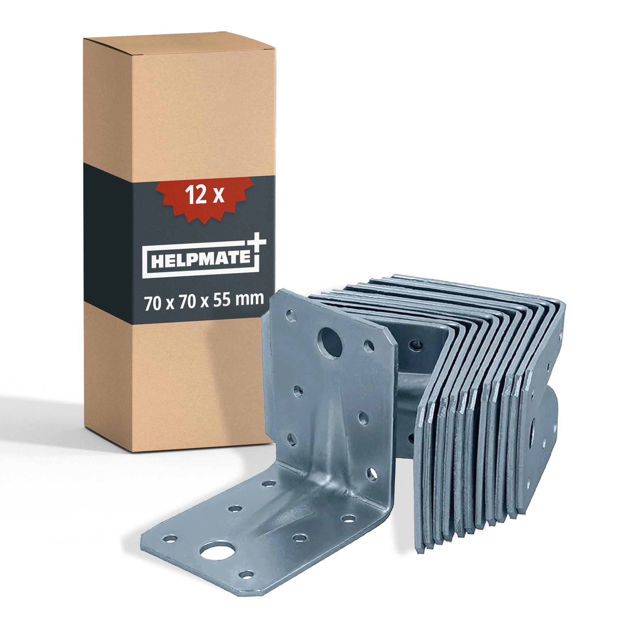 HELPMATE – 12 Pieces of Perforated Angle Brackets 70x70x55 mm – Angle connectors Electro-galvanised & Blue passivated – Wood connectors with Excellent Corrosion Protection – Corner Braces Brackets