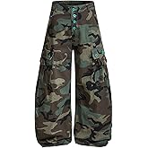 Aelfric Eden Super Baggy Barrel Pants Womens Camo Military Cargo Pants Wide Leg Streetwear Y2K Trousers with Pockets