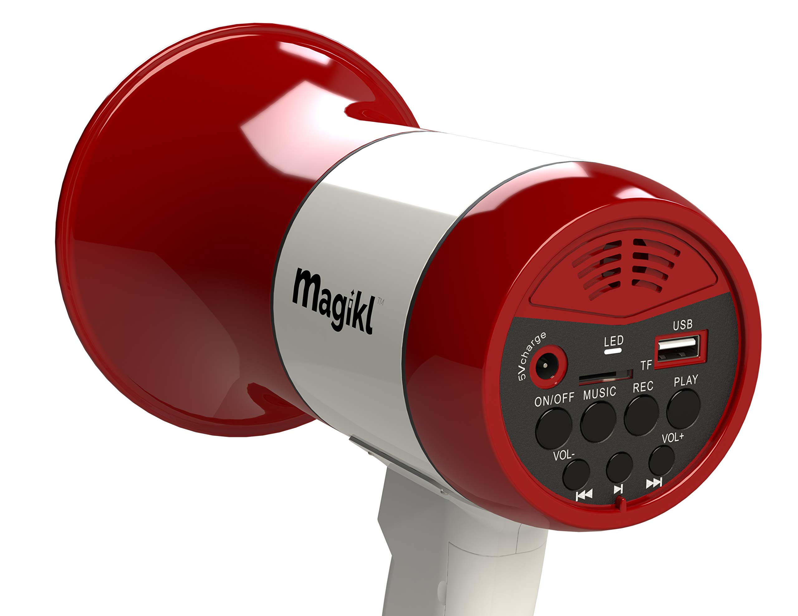 Magikl Megaphone Speaker with Siren - Portable Loud Hailer - MP3 Player and Recording Function, Rechargeable Battery and USB-Charging Cable Included - For Parties, Sporting Events and Professional Use