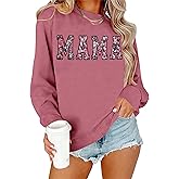 CAZYCHILD Mama Sweatshirt for Women: Embroidered Mom Essentials Crewneck Sweatshirts Mama Gifts Mom Graphic Long Sleeve